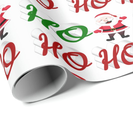 Papier Cadeau Ho Ho Ho Santa Claus Noël rouge vert script (Coin rond)