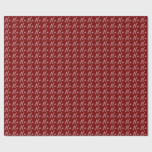 Papier Cadeau Ho Ho Ho Script Pattern White on Red Christmas (Plat)