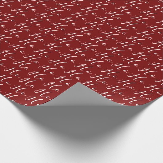 Papier Cadeau Ho Ho Ho Script Pattern White on Red Christmas (Coin)
