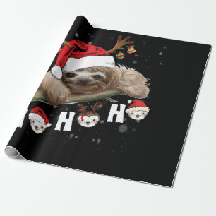 Papier Cadeau Ho Ho Ho Sloth Noël Santa Hat Reinder