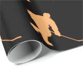 PAPIER CADEAU HOCKEY NOIR ET ORANGE (Coin rond)