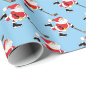 Papier Cadeau Hockey Père Noël Patinage bleu (Coin rond)
