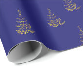 Papier Cadeau Holiday Blue and Gold Tree (Coin rond)