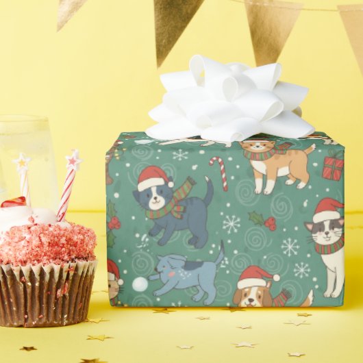 Papier Cadeau Holiday Cats & Dogs Christmas Wrapping Paper (Fête d'anniversaire)