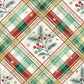 Papier Cadeau Holiday green & red watercolor checkered wrap roll