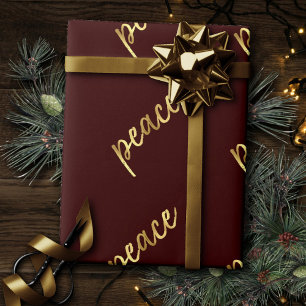 Papier Cadeau Holiday Peace Faux Gold Foil Calligraphie rouge