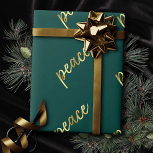 Papier Cadeau Holiday Peace Faux Gold Foil Calligraphie verte