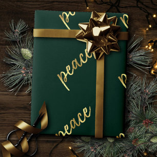 Papier Cadeau Holiday Peace   Faux Gold Foil Calligraphie verte