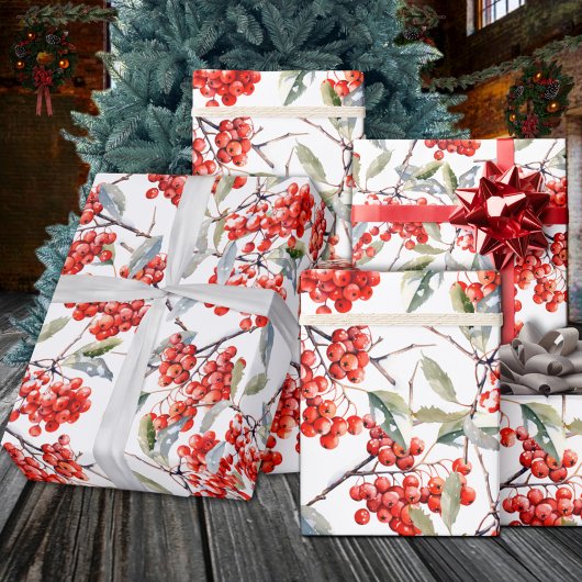 Papier Cadeau Holiday Red Winterberry Holly