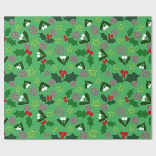 Papier Cadeau Holly and Mistletoe Holiday Wrapping Paper (Plat)