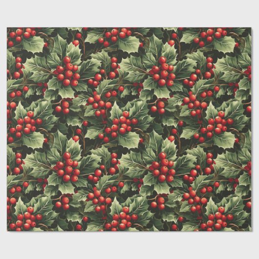 Papier Cadeau Holly & Berries (Plat)