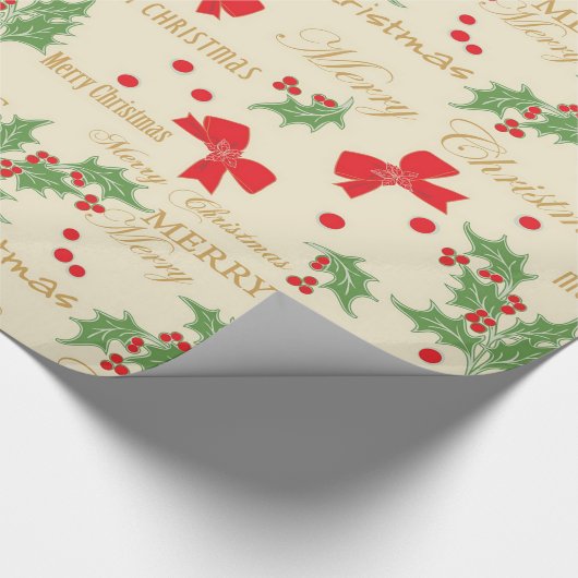 Papier Cadeau Holly Berries Et Bow (Coin)