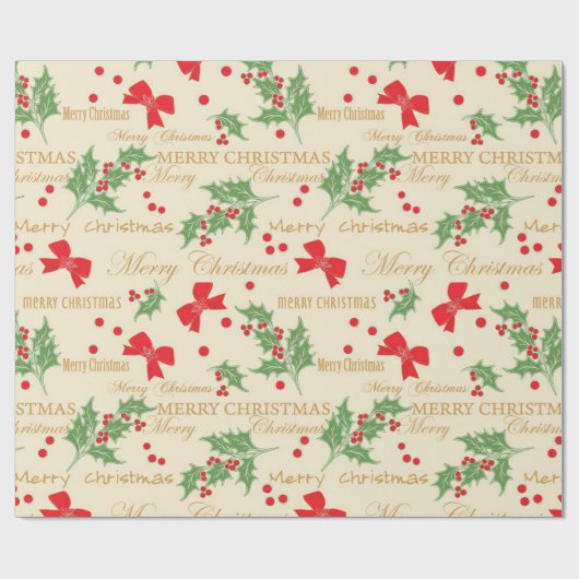 Papier Cadeau Holly Berries Et Bow (Plat)