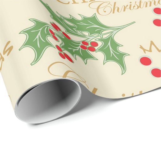 Papier Cadeau Holly Berries Et Bow (Coin rond)