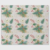 Papier Cadeau Holly, Berries et Rose de Noël (Plat)