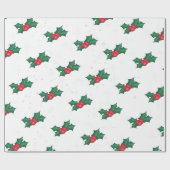Papier Cadeau Holly Berries sur WHITE (Plat)