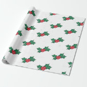 Papier Cadeau Holly Berries sur WHITE (Déroulé)