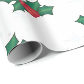 Papier Cadeau Holly Berries sur WHITE (Coin rond)