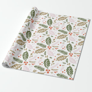 Papier Cadeau Holly Berry Motif coloré tiré à la main