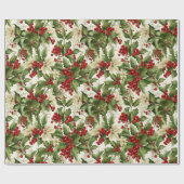 Papier Cadeau Holly et Poinsettias (Plat)