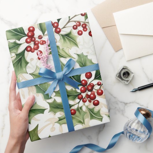Papier Cadeau Holly Feuille et Red Berries (Cadeaux)