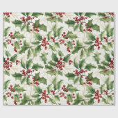 Papier Cadeau Holly Feuille et Red Berries (Plat)