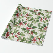 Papier Cadeau Holly Feuille et Red Berries (Déroulé)