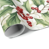 Papier Cadeau Holly Feuille et Red Berries (Coin rond)