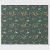 Papier Cadeau Holly, Fir et Snowflake Forest Green (Plat)