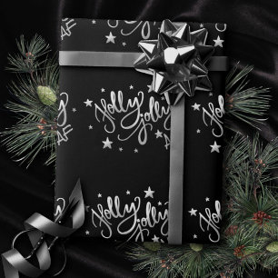 Papier Cadeau Holly Jolly AF   Scripts à huile brillant en argen
