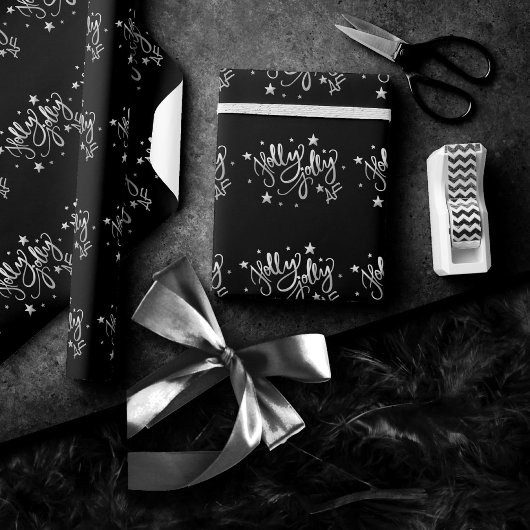 Papier Cadeau Holly Jolly AF | Scripts à huile brillant en argen