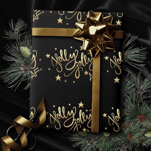 Papier Cadeau Holly Jolly AF | Shiny Gold Faux Foil Script