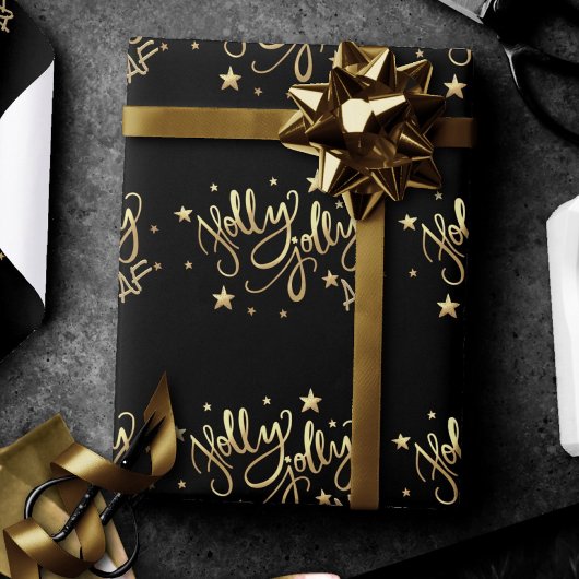 Papier Cadeau Holly Jolly AF | Shiny Gold Faux Foil Script