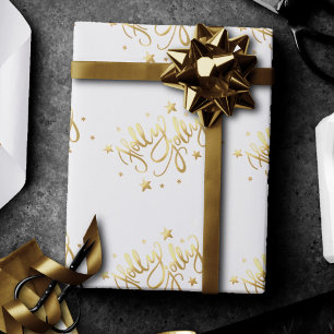 Papier Cadeau Holly Jolly Élégant script de faux or