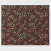 Papier Cadeau Holly Jolly Greens ; Feuilles de Yuletide sur Maro (Plat)