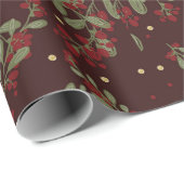Papier Cadeau Holly Jolly Greens ; Feuilles de Yuletide sur Maro (Coin rond)