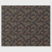 Papier Cadeau Holly Jolly Greens ; Feuilles Yuletide sur Black (Plat)