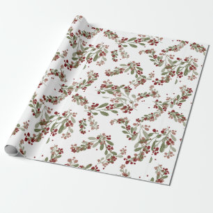 Papier Cadeau Holly Jolly Greens ; Fruits rouges et Feuilles Yul