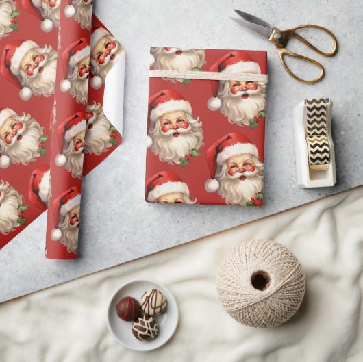 Papier Cadeau Holly Jolly Santa Claus Motif de Noël rétro (Artisanat)