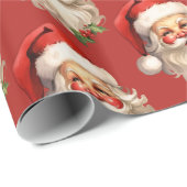 Papier Cadeau Holly Jolly Santa Claus Motif de Noël rétro (Coin rond)