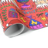Papier Cadeau Holly Jolly Santa Wrapping Paper (Coin rond)