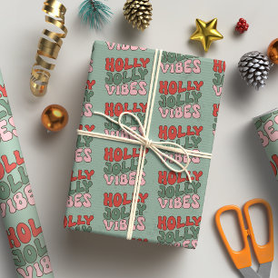Papier Cadeau Holly Jolly Vibes Super Noël rétro