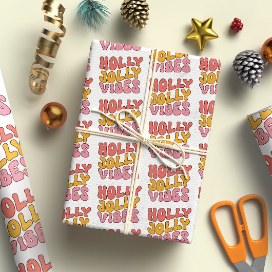 Papier Cadeau Holly Jolly Vibes Super Noël rétro