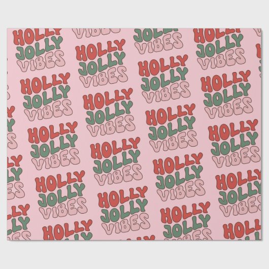 Papier Cadeau Holly Jolly Vibes Super Noël rétro (Plat)