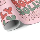 Papier Cadeau Holly Jolly Vibes Super Noël rétro (Coin rond)
