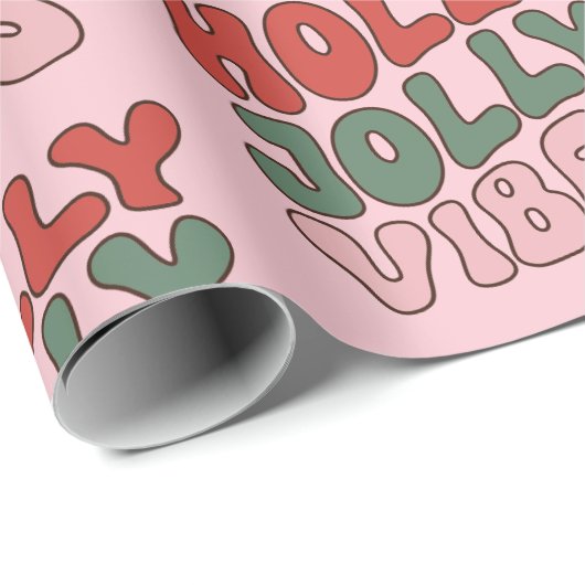 Papier Cadeau Holly Jolly Vibes Super Noël rétro (Coin rond)