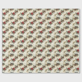 Papier Cadeau Holly Leaves, Pinecones and Red Bows  (Plat)