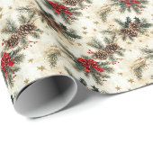 Papier Cadeau Holly Leaves, Pinecones and Red Bows  (Coin rond)