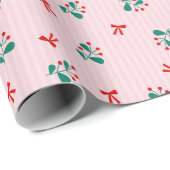 Papier Cadeau Holly & Mistletoe- Soft Pink Christmas Pattern (Coin rond)