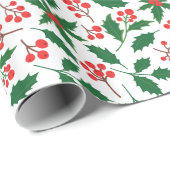 Papier Cadeau Holly Red Berries Botanical Christmas Holiday (Coin rond)